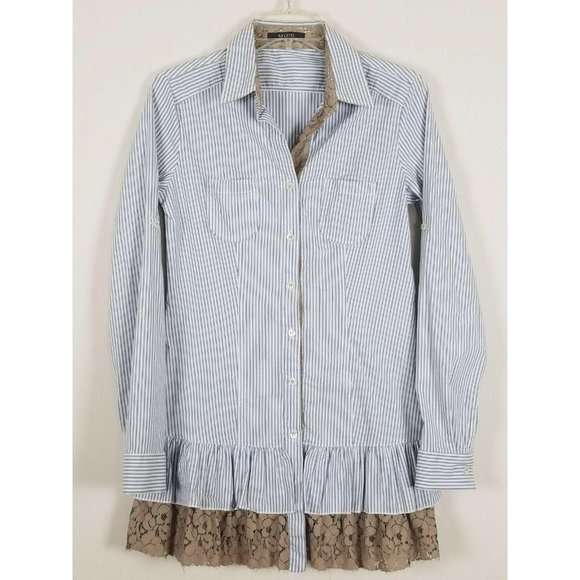 SFIZIO womens long sleeved striped ruffle‎ blouse 8 - Picture 1 of 12
